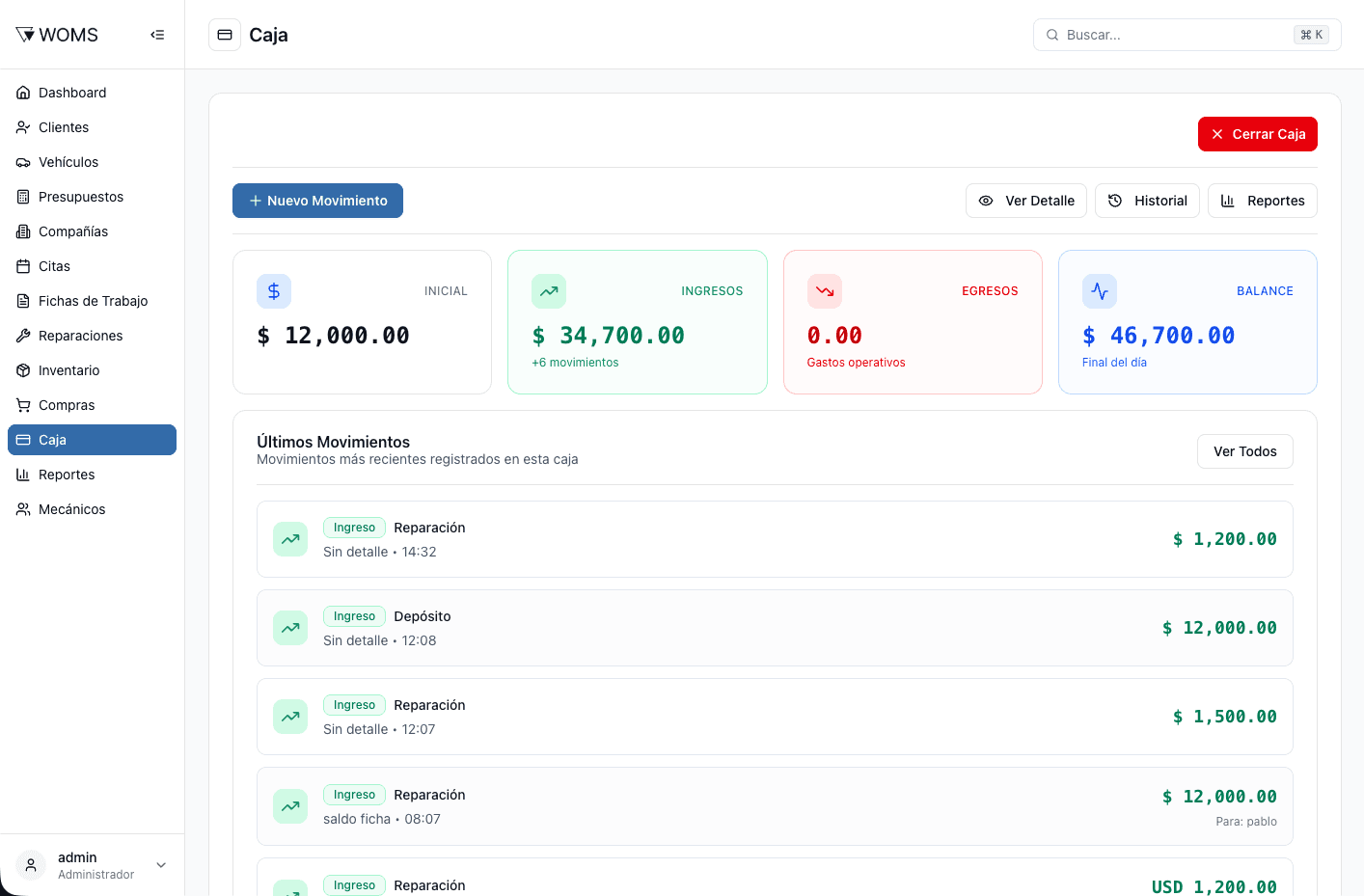 Inventario de repuestos en WOMS